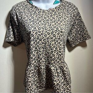 Francesca’s Collections Jun & Ivy Beige Black Cheetah Print Peplum Blouse